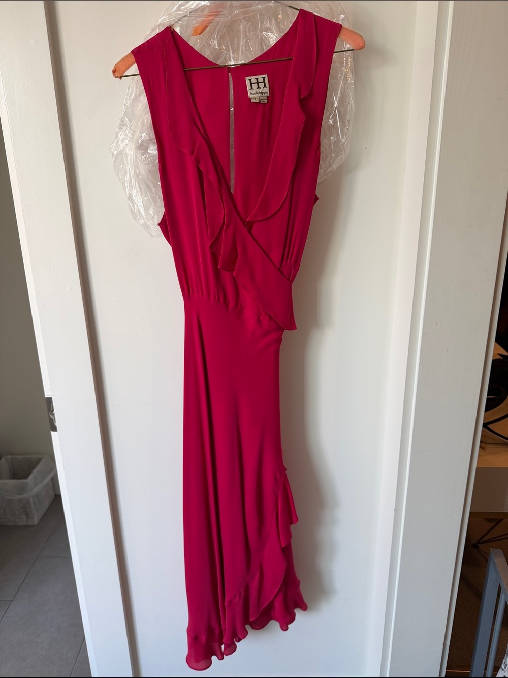 Haute Hippie Fuchsia/Pink Sleeveless Silk Wrap Maxi Dress